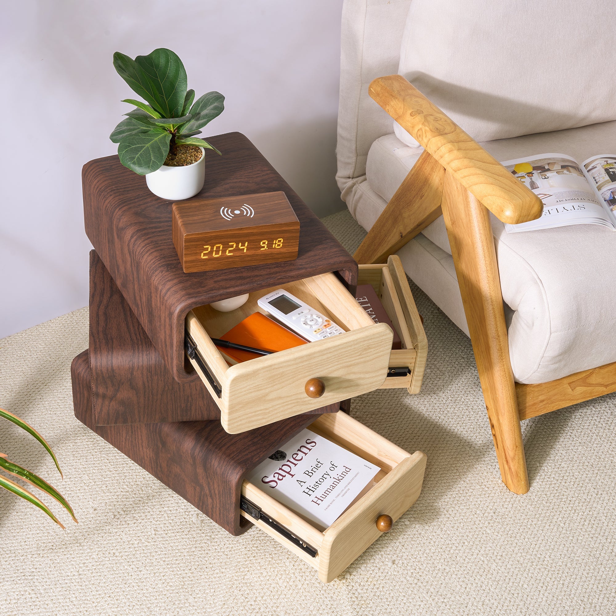 Wooden Stackable Nightstand